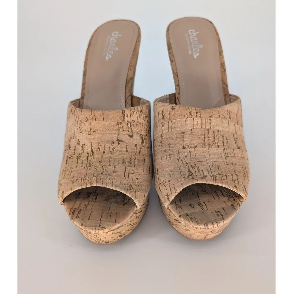 Charles David Amilia‎ Cork Wedge Women 9.5 Natural Platform Slide Boho Chic Y2K